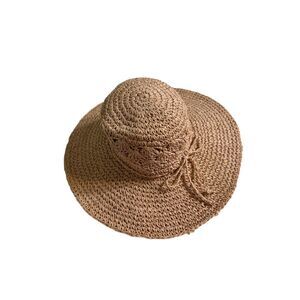 LC Lauren Conrad Soft Blush Pink Crochet Trim Straw Floppy Sun Hat